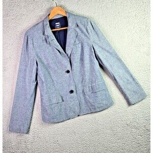 Gap Blue Chambray Preppy Blazer 12 Classic Notch Lapel Single Breasted Lined